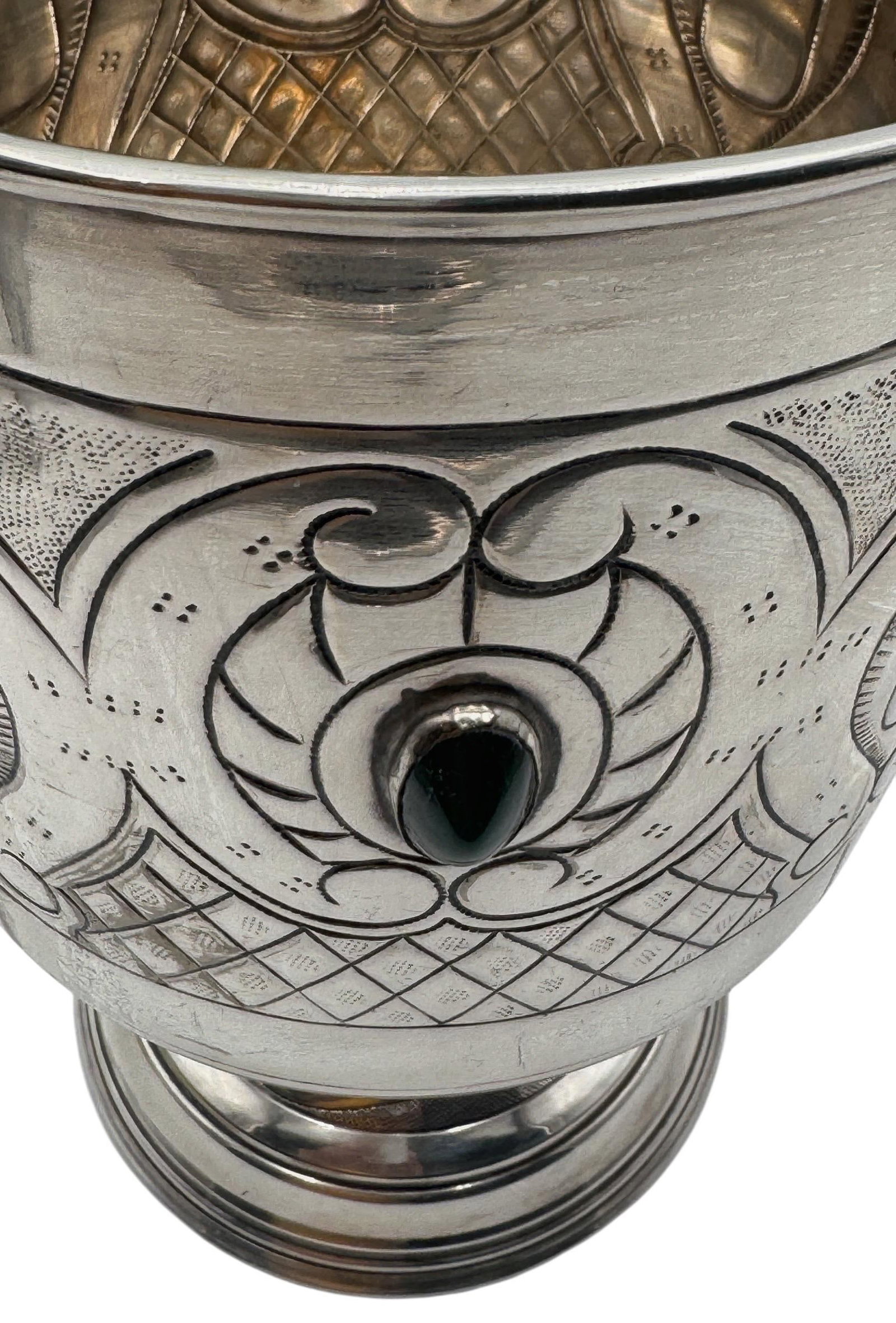 Large Mexican Spanish Colonial Revival Alpaca Silver Wine Bucket & Green Onyx - 10