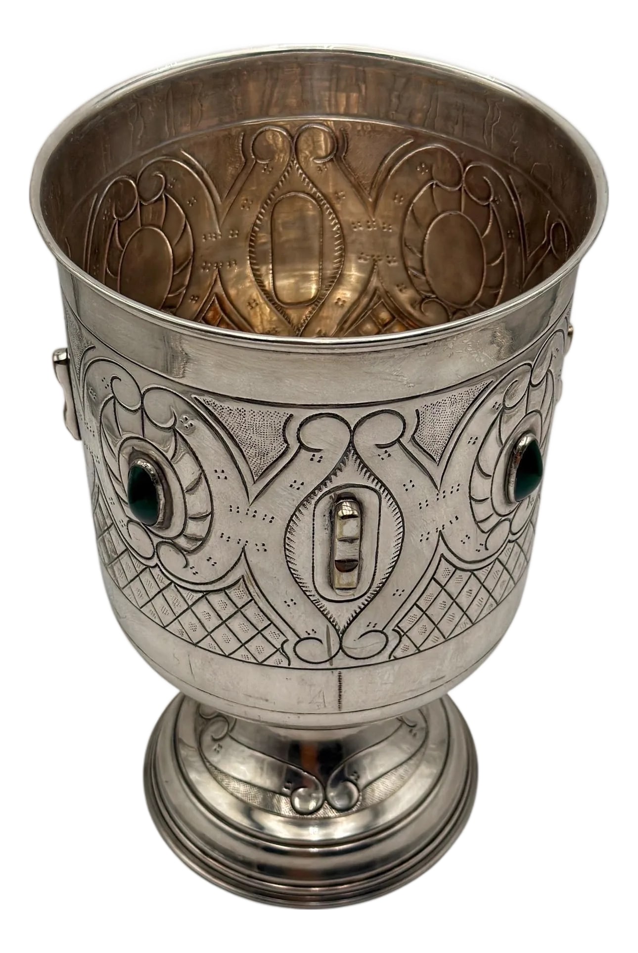 Large Mexican Spanish Colonial Revival Alpaca Silver Wine Bucket & Green Onyx