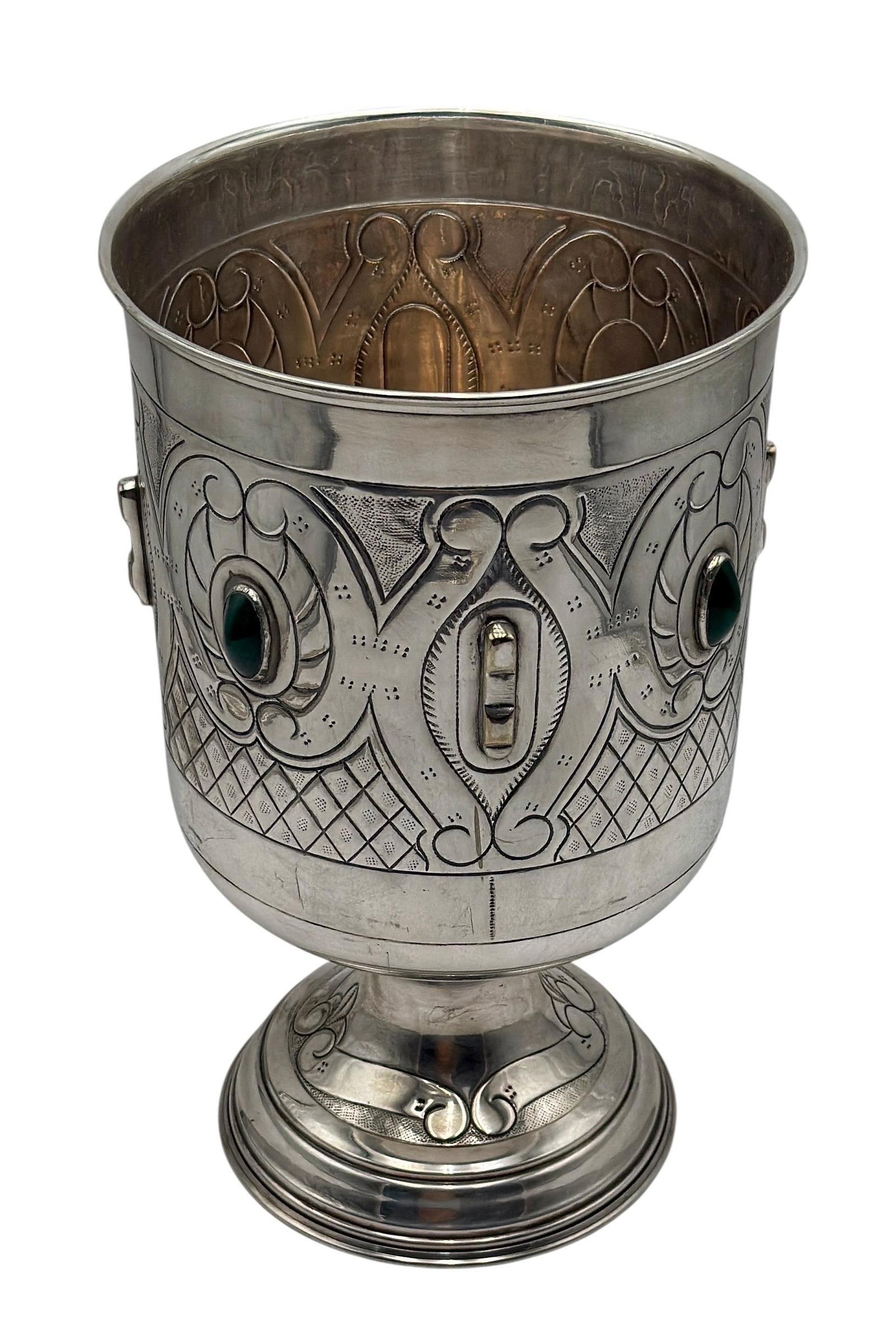 Large Mexican Spanish Colonial Revival Alpaca Silver Wine Bucket & Green Onyx - 2
