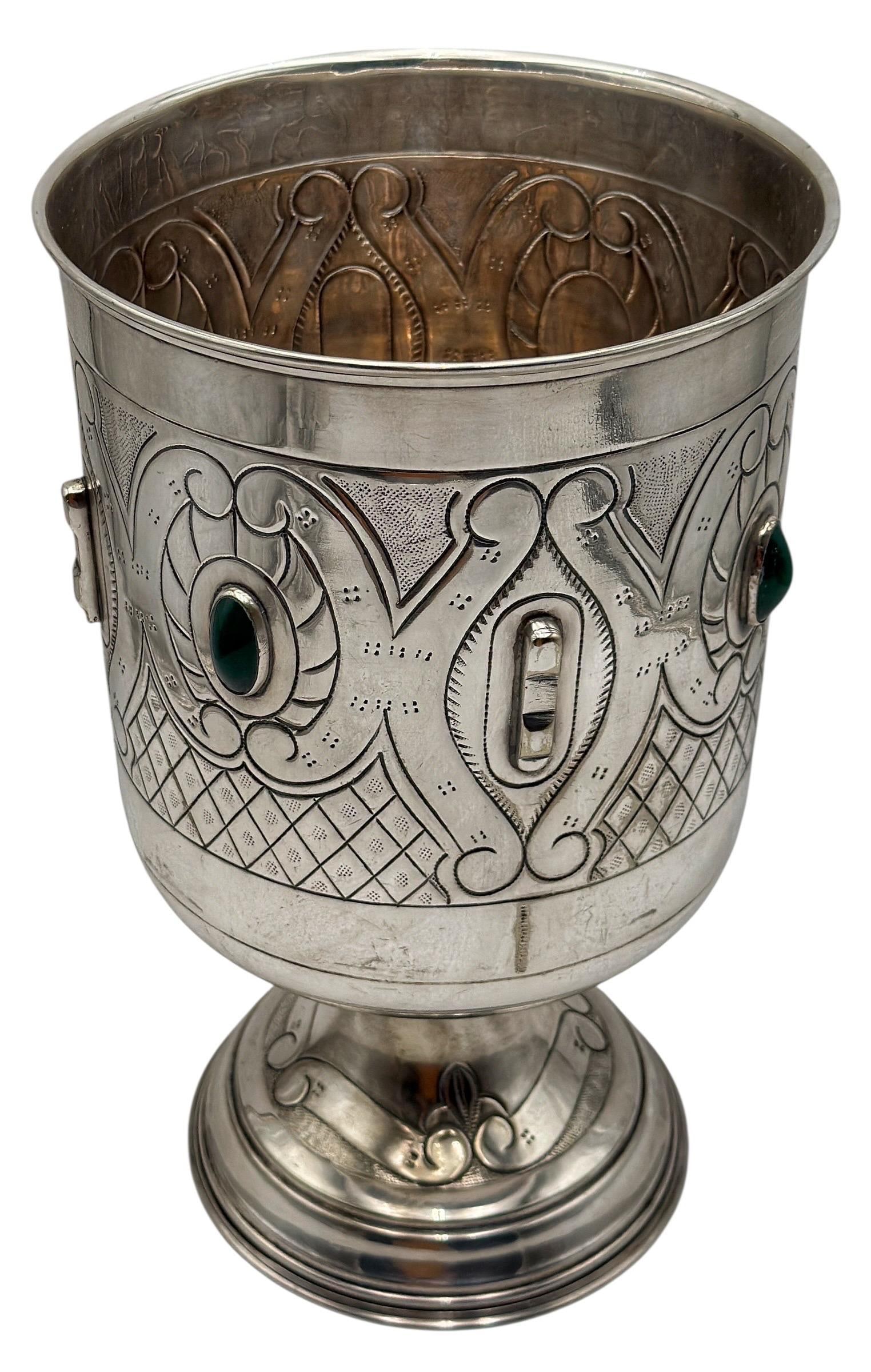 Large Mexican Spanish Colonial Revival Alpaca Silver Wine Bucket & Green Onyx - 6