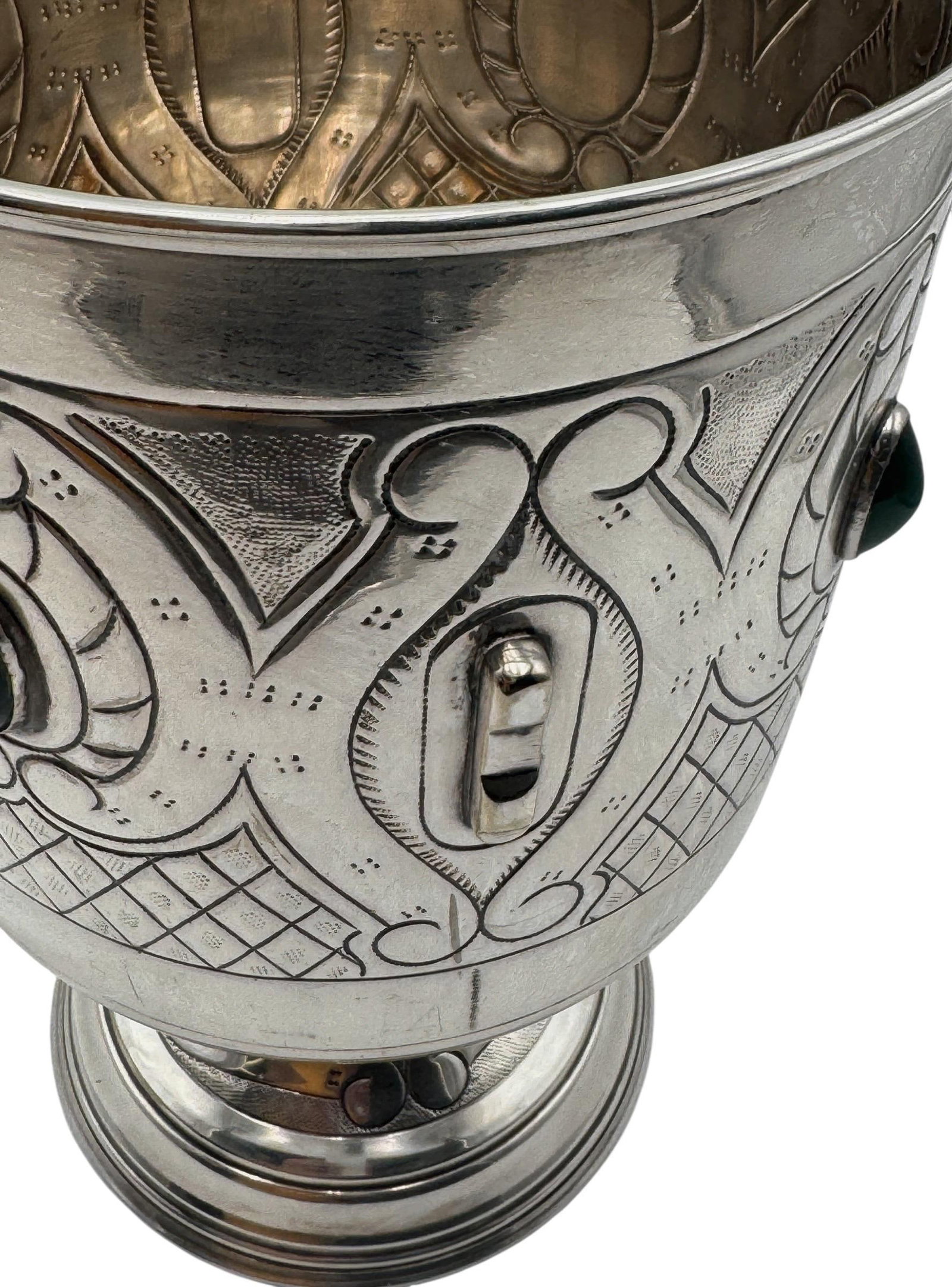 Large Mexican Spanish Colonial Revival Alpaca Silver Wine Bucket & Green Onyx - 8
