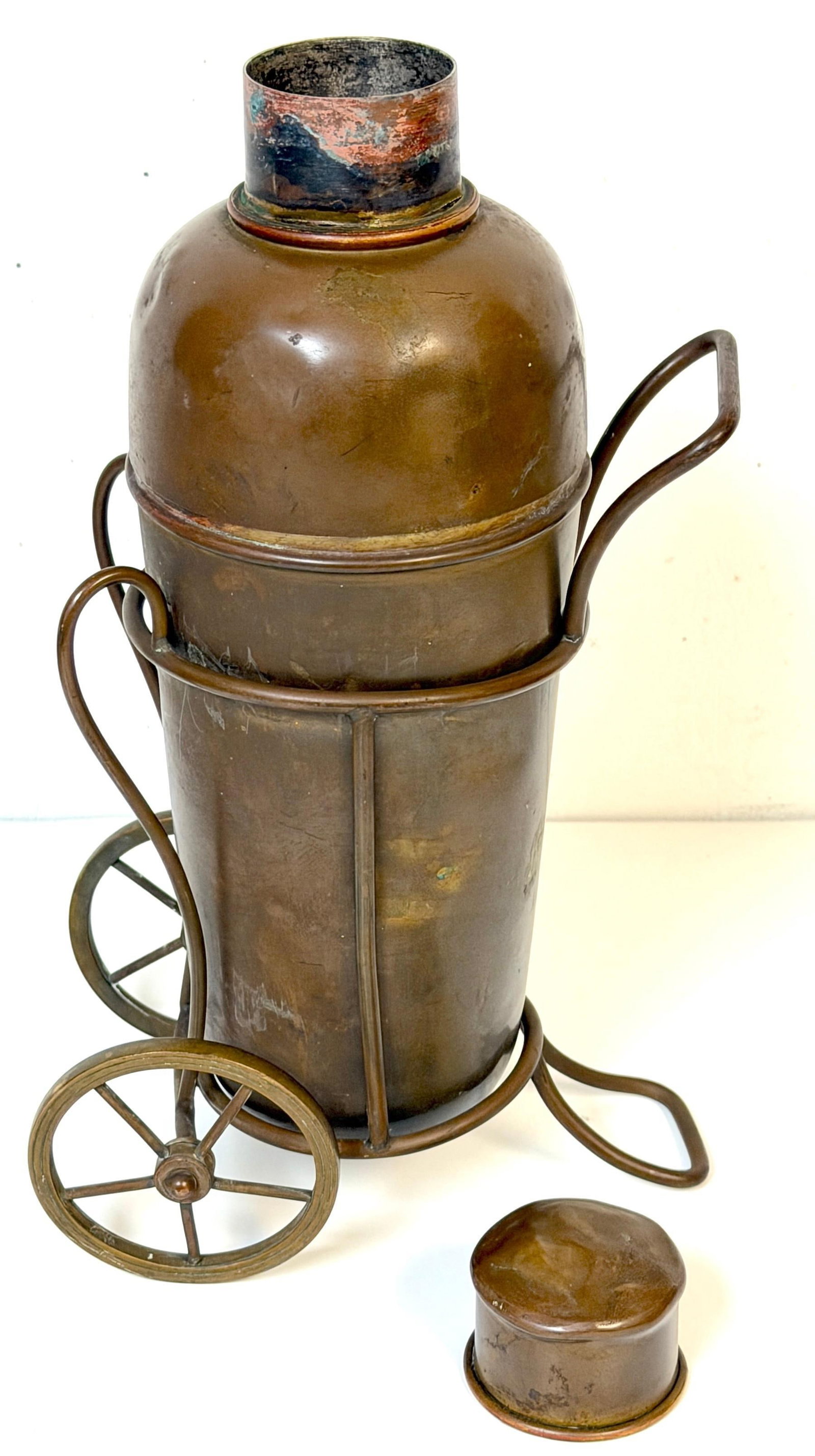 Italian Interwar Industrial Copper Cocktail Shaker with Wheeled Caddy, 1925-35 - 13