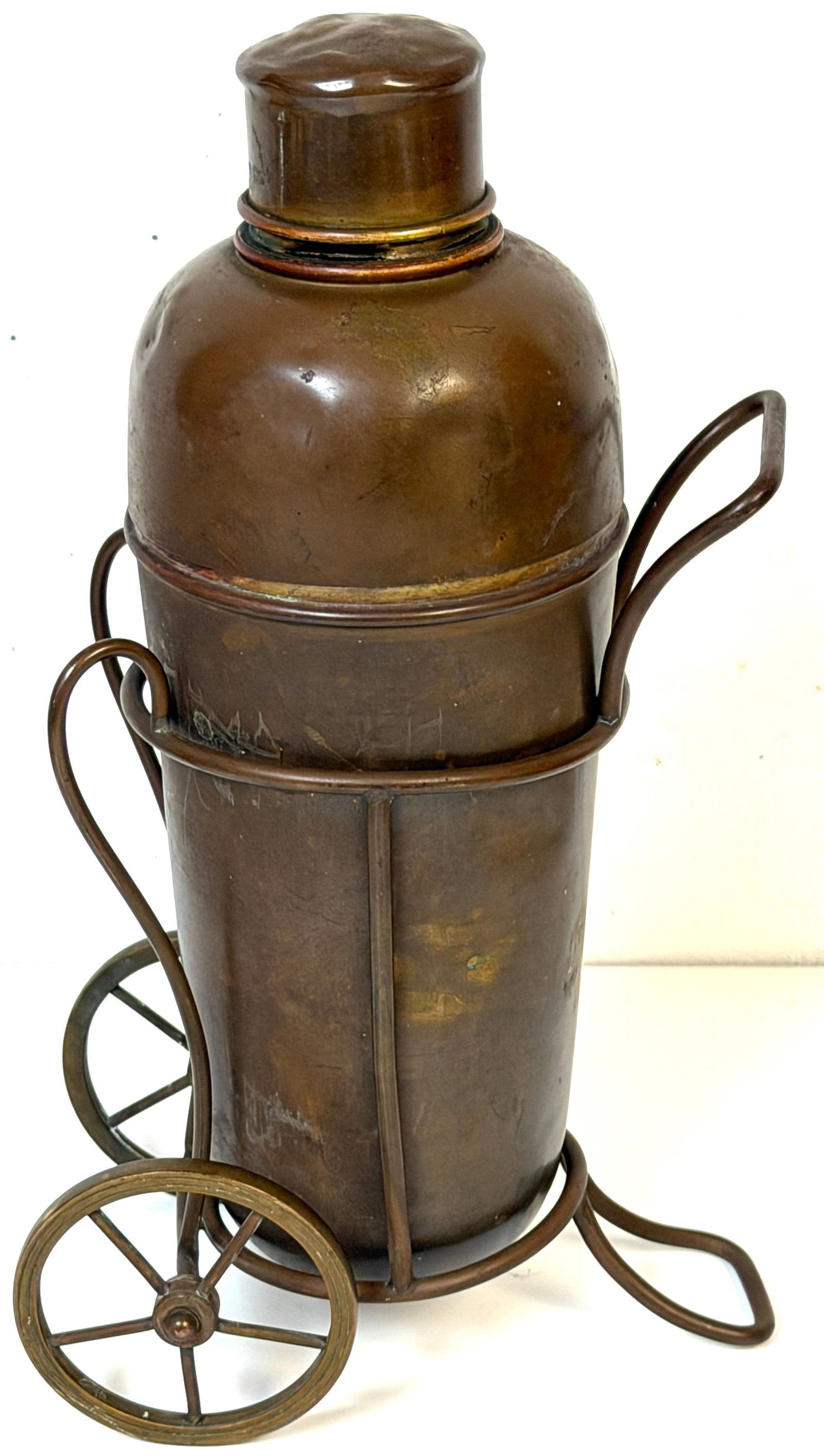 Italian Interwar Industrial Copper Cocktail Shaker with Wheeled Caddy, 1925-35 - 2