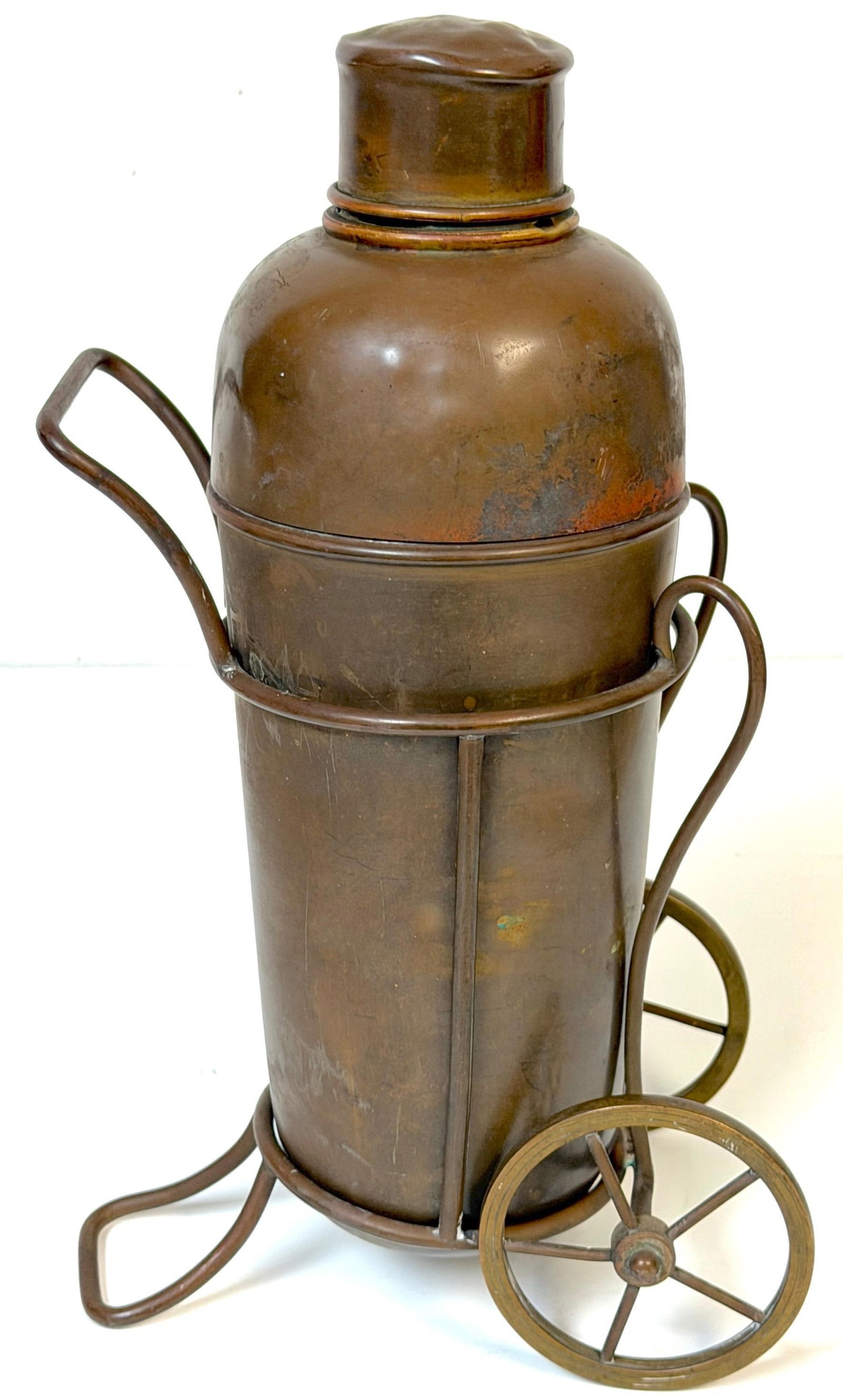Italian Interwar Industrial Copper Cocktail Shaker with Wheeled Caddy, 1925-35 - 9
