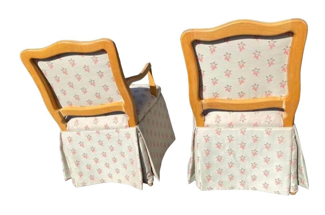 Pair of Mid Century French Provincial Skirted Dining Chairs in Floral Upholstery - 2