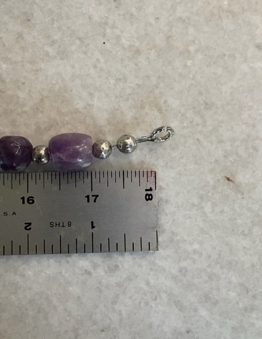 2020s Pre-Columbian Hand Carved Amethyst Beads With Silver Spacers Restrung Necklace - 6
