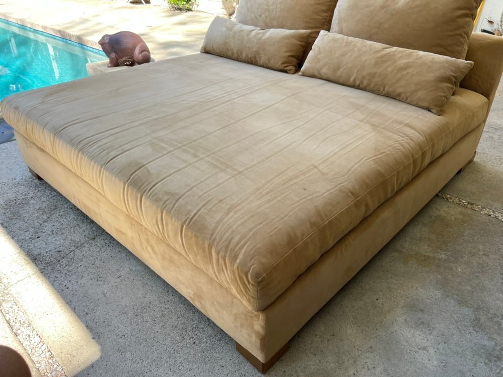 Custom Camel Microsuede Square Daybed or Double Chaise Lounge With Down Pillows - 2