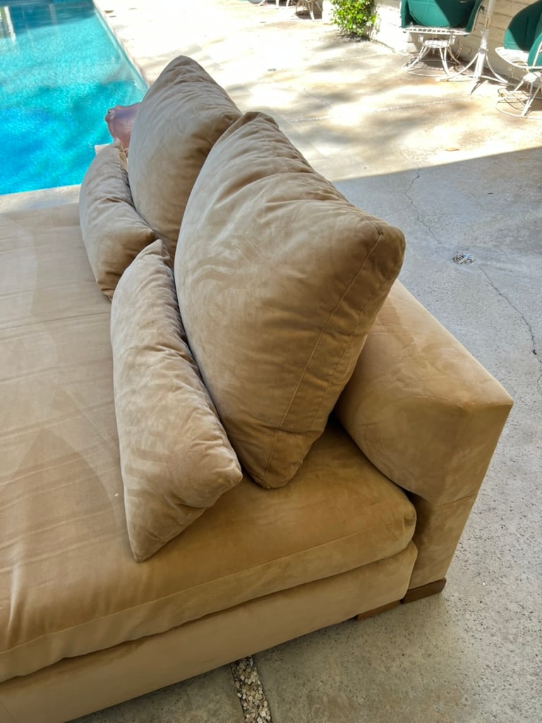 Custom Camel Microsuede Square Daybed or Double Chaise Lounge With Down Pillows - 7