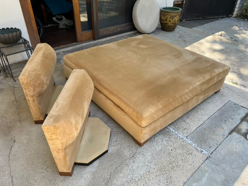 Custom Camel Microsuede Square Daybed or Double Chaise Lounge With Down Pillows - 9