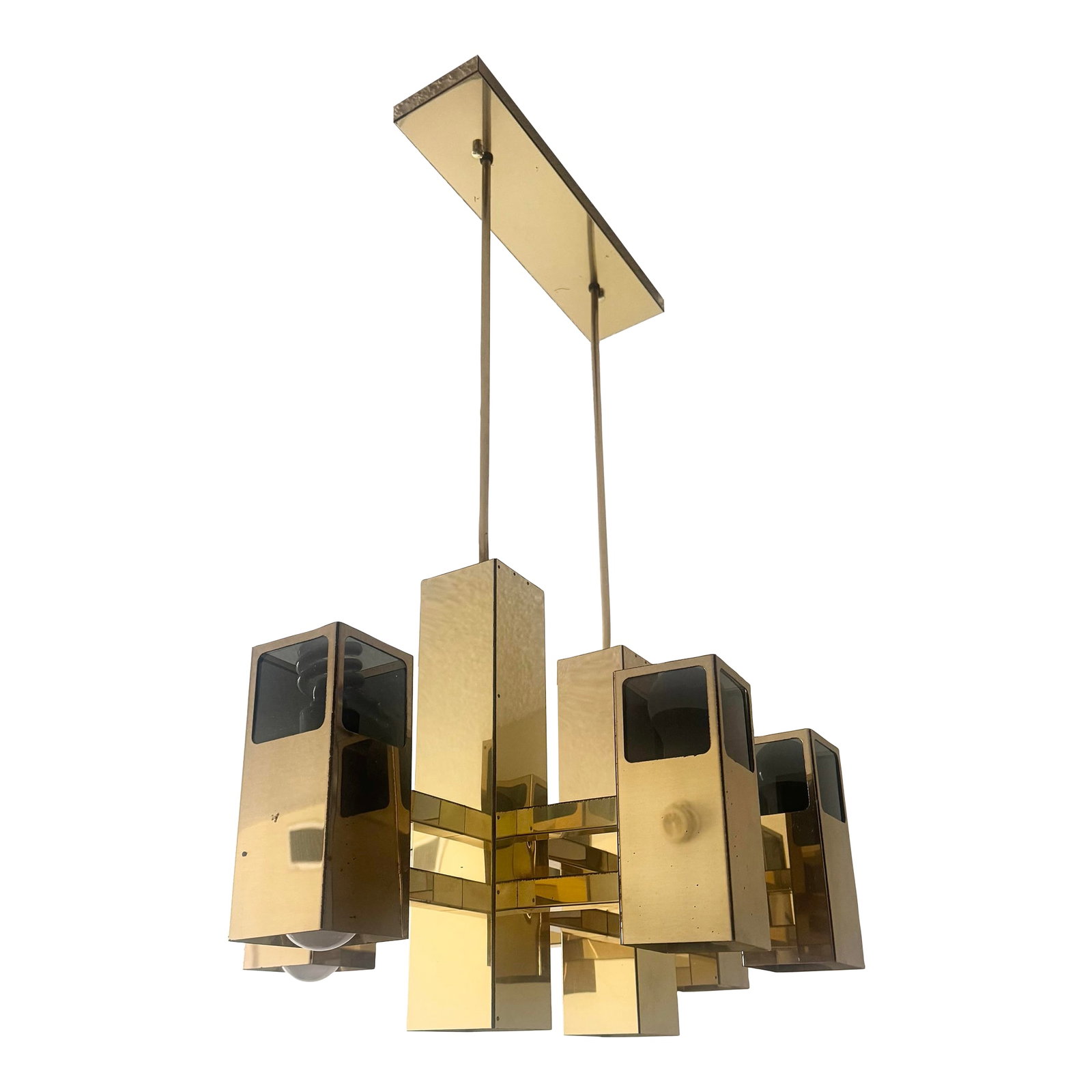 Mid Century Modern Brass Finish and Smoked Lucite Chandelier by Robert Sonneman (1 of 10)