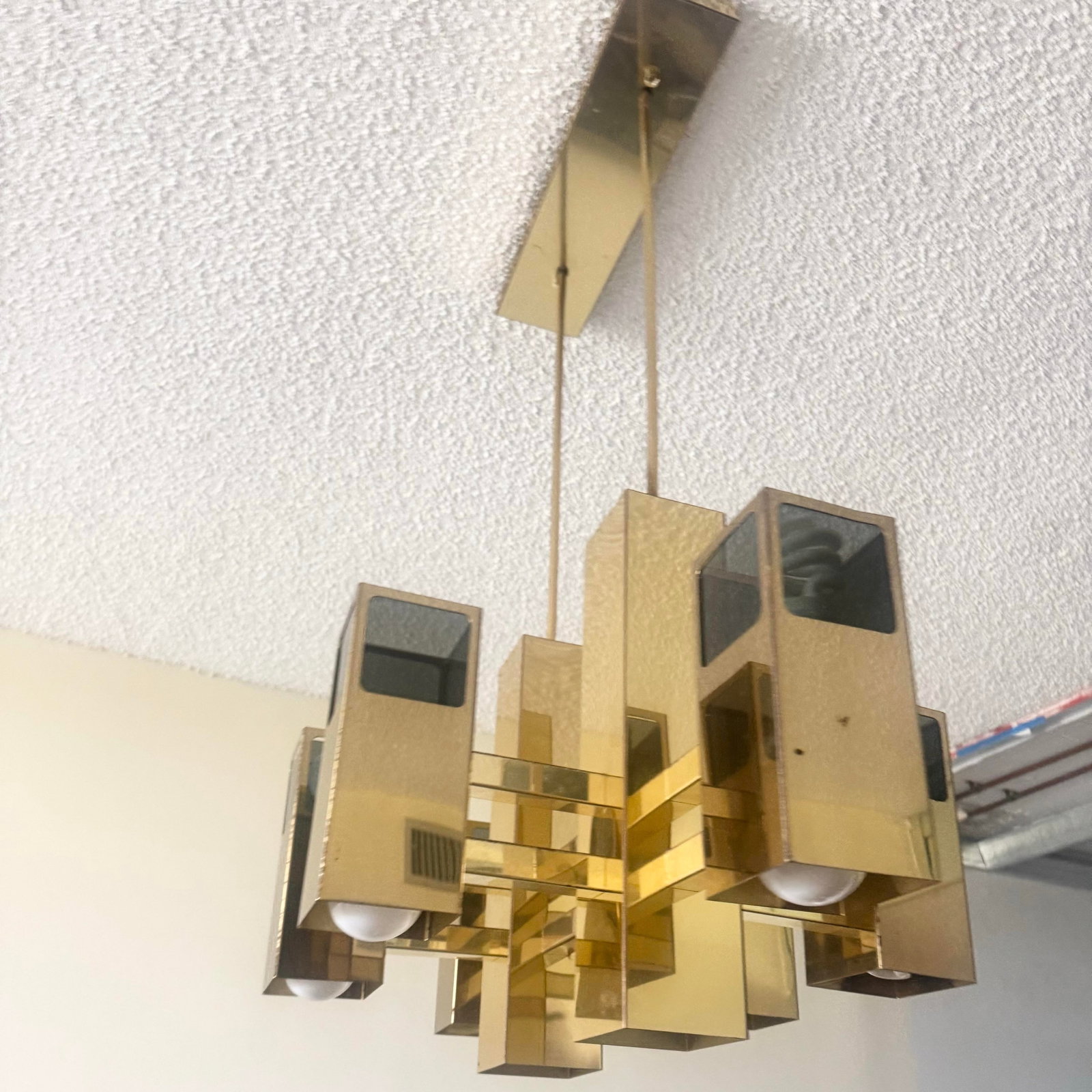 Mid Century Modern Brass Finish and Smoked Lucite Chandelier by Robert Sonneman - 2