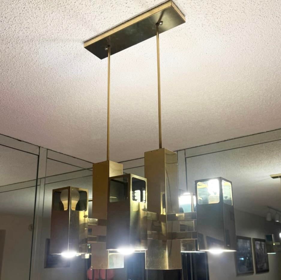 Mid Century Modern Brass Finish and Smoked Lucite Chandelier by Robert Sonneman - 6