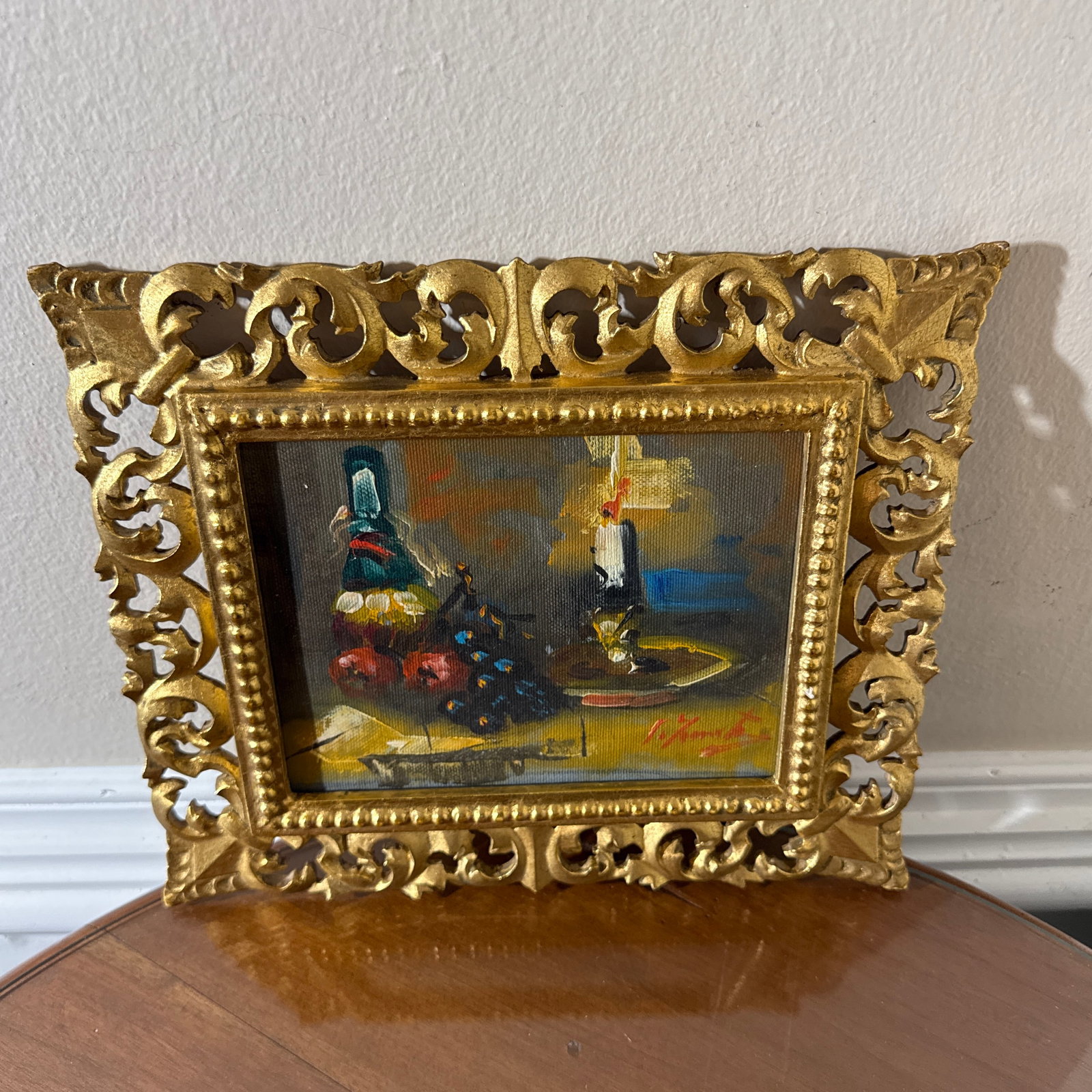 Vintage Italian Still Life Oil Painting Gold Ornate Frame Signed Original - 2