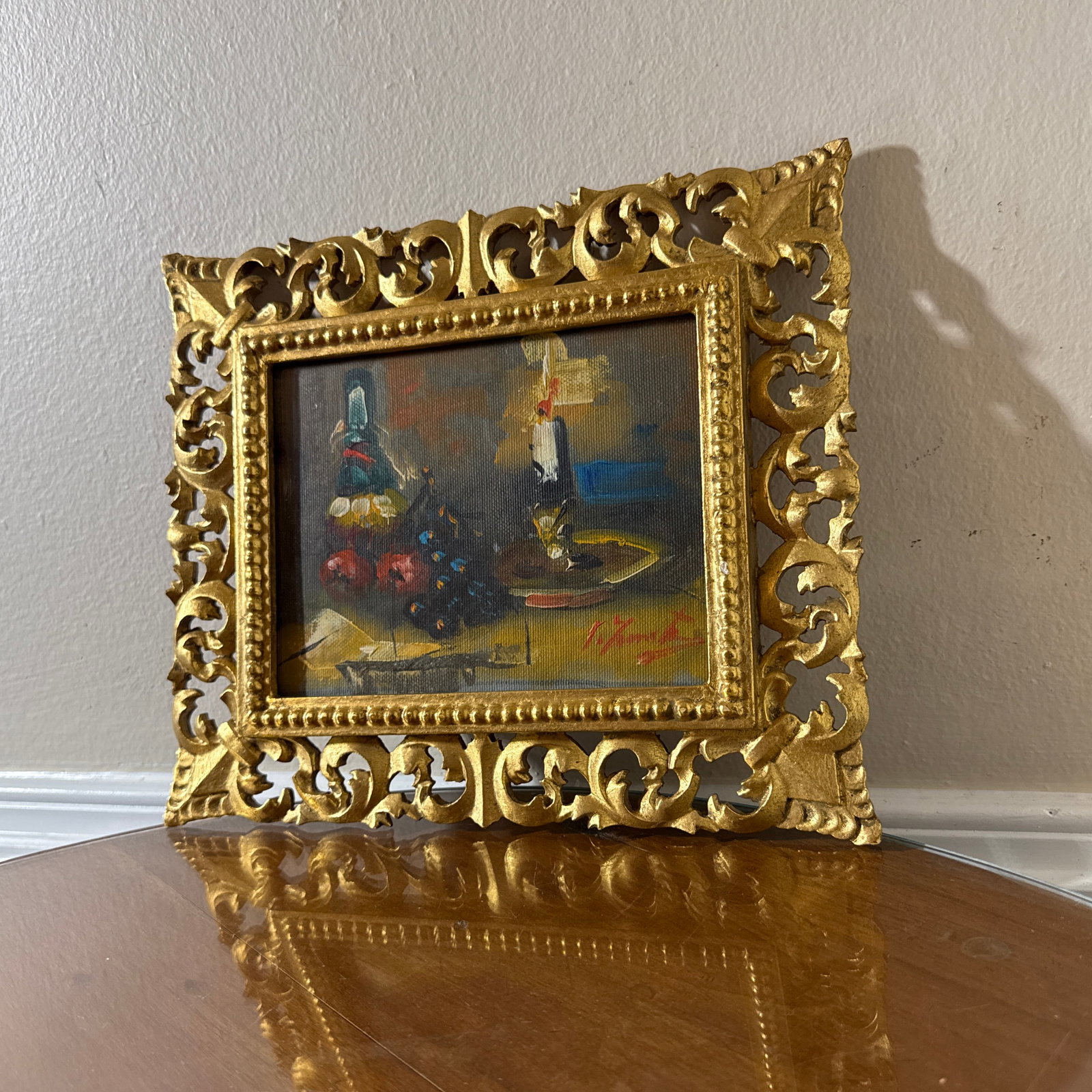 Vintage Italian Still Life Oil Painting Gold Ornate Frame Signed Original - 4