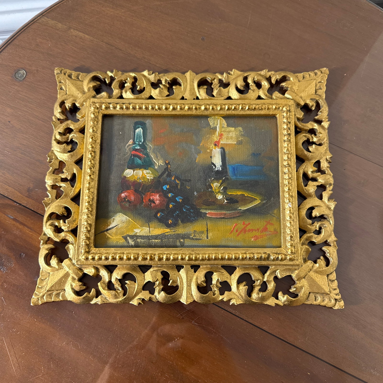 Vintage Italian Still Life Oil Painting Gold Ornate Frame Signed Original - 5