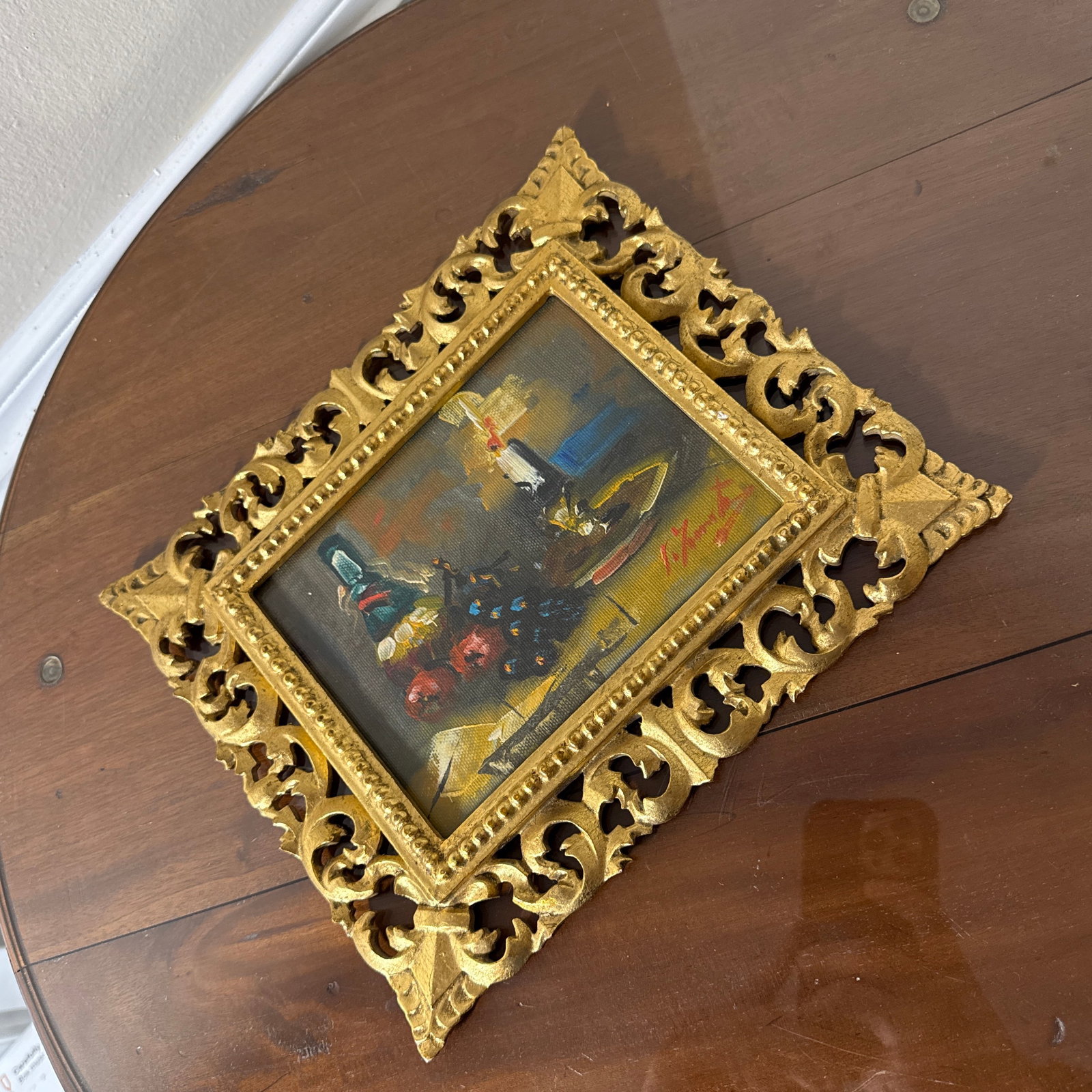 Vintage Italian Still Life Oil Painting Gold Ornate Frame Signed Original - 6
