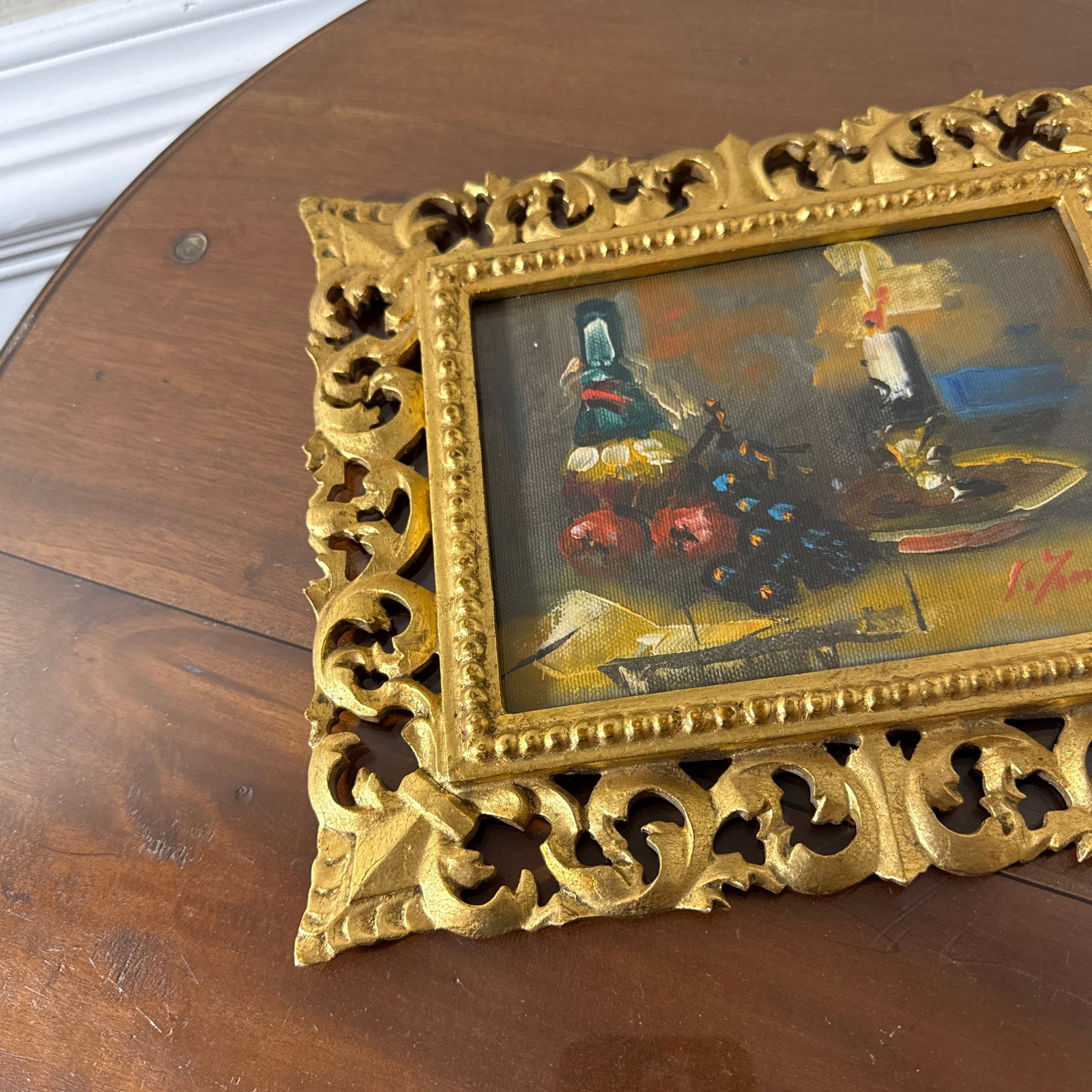 Vintage Italian Still Life Oil Painting Gold Ornate Frame Signed Original - 7