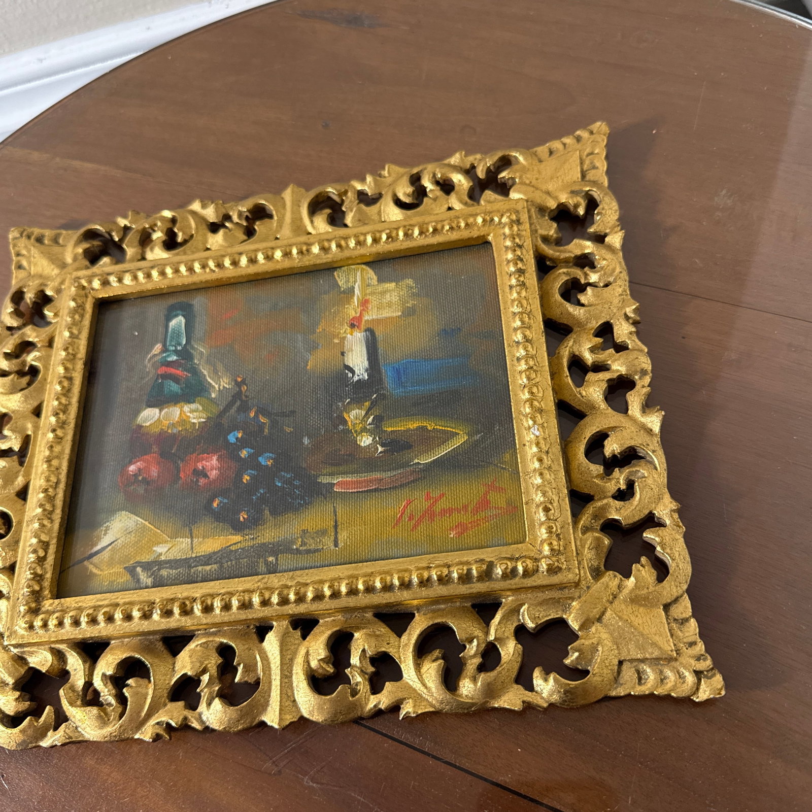 Vintage Italian Still Life Oil Painting Gold Ornate Frame Signed Original - 8