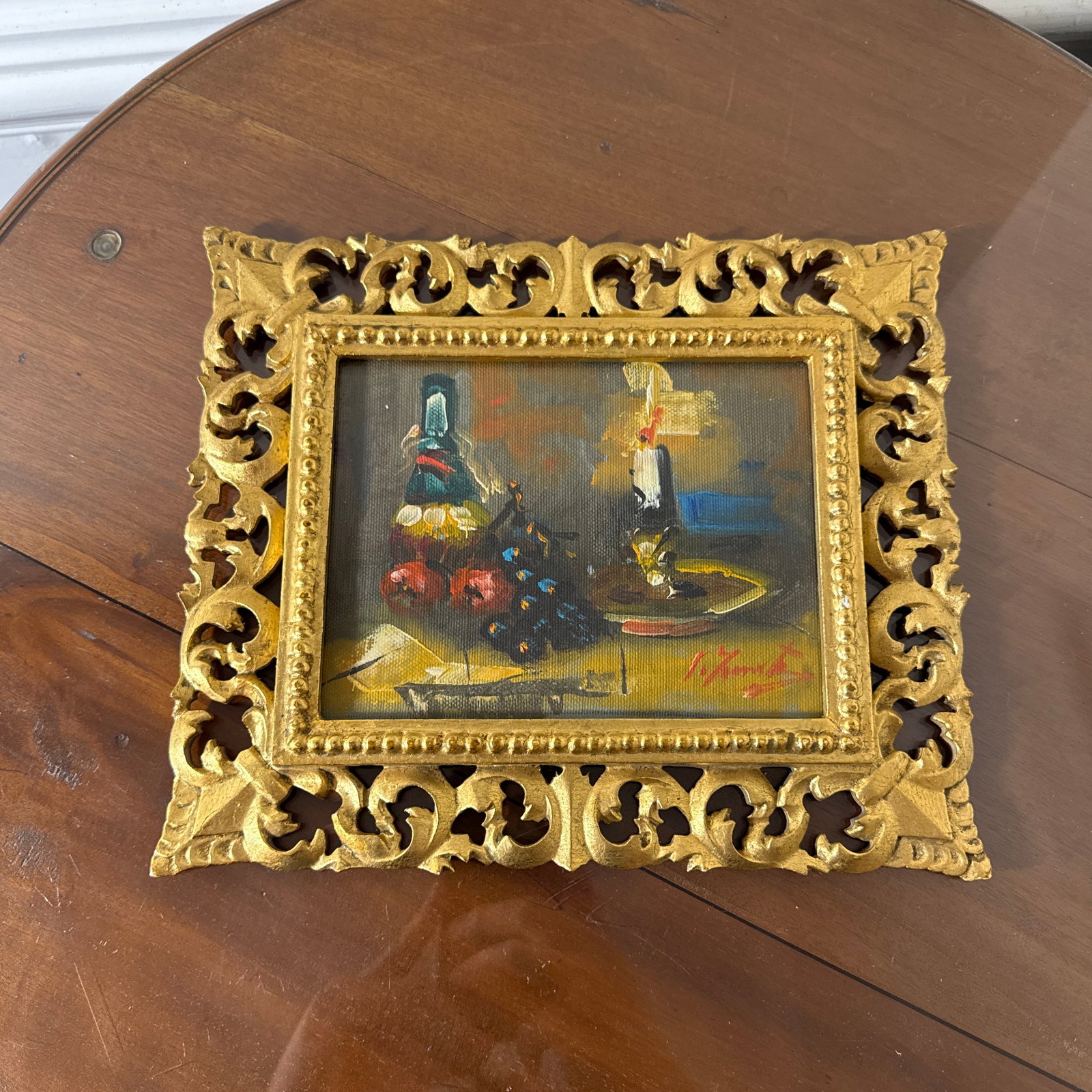 Vintage Italian Still Life Oil Painting Gold Ornate Frame Signed Original - 9