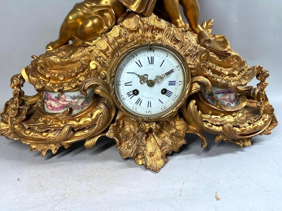 1860s Japy Freres Louis XVI Gold Bronze Sevres Clock - 10