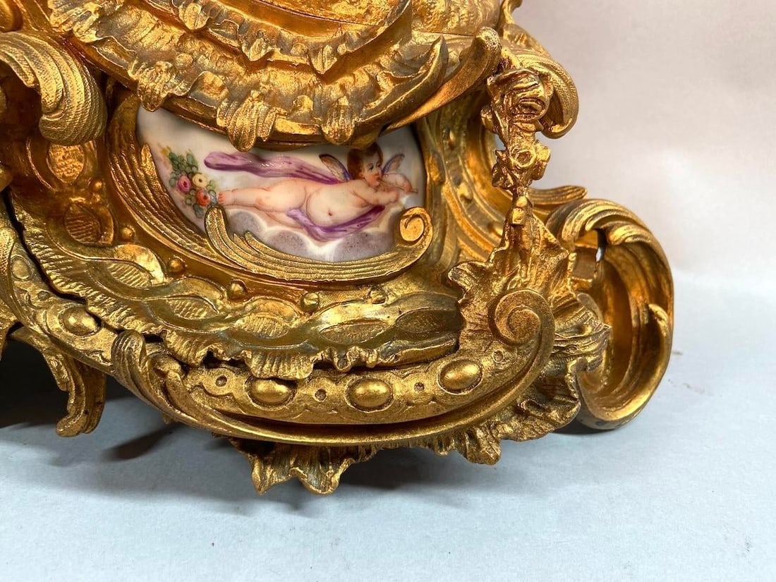 1860s Japy Freres Louis XVI Gold Bronze Sevres Clock - 3