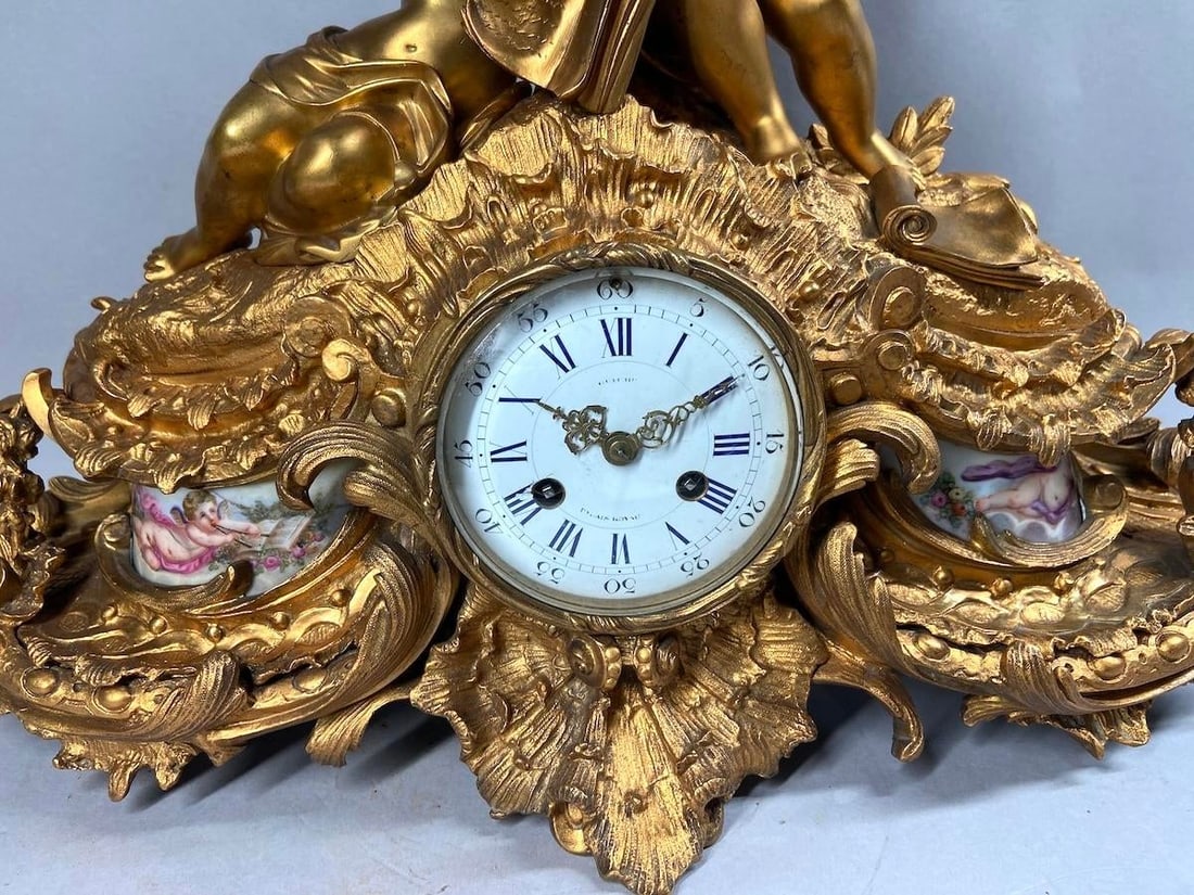 1860s Japy Freres Louis XVI Gold Bronze Sevres Clock - 4