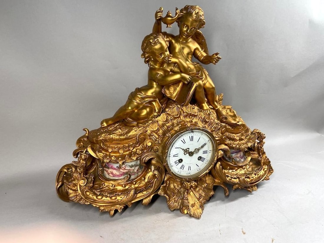 1860s Japy Freres Louis XVI Gold Bronze Sevres Clock - 6