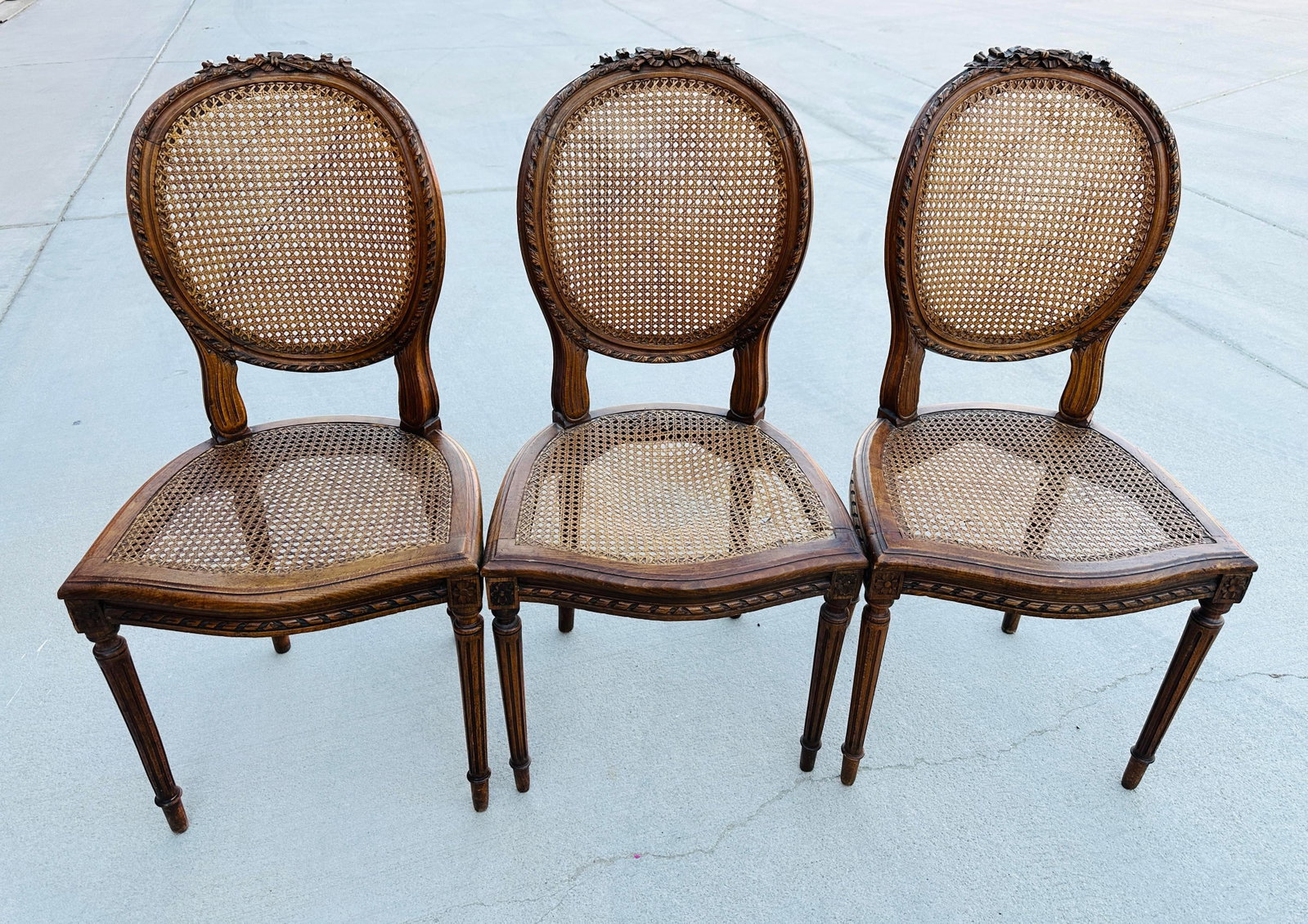 Vintage French Louis XVI Medallion Cane Back Chairs- A Set - 2
