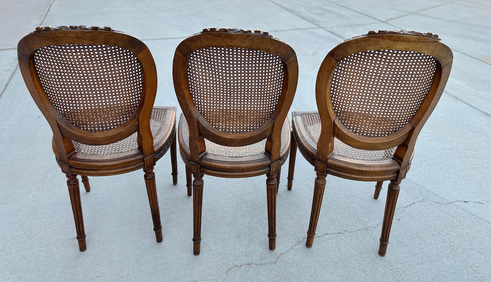 Vintage French Louis XVI Medallion Cane Back Chairs- A Set - 3