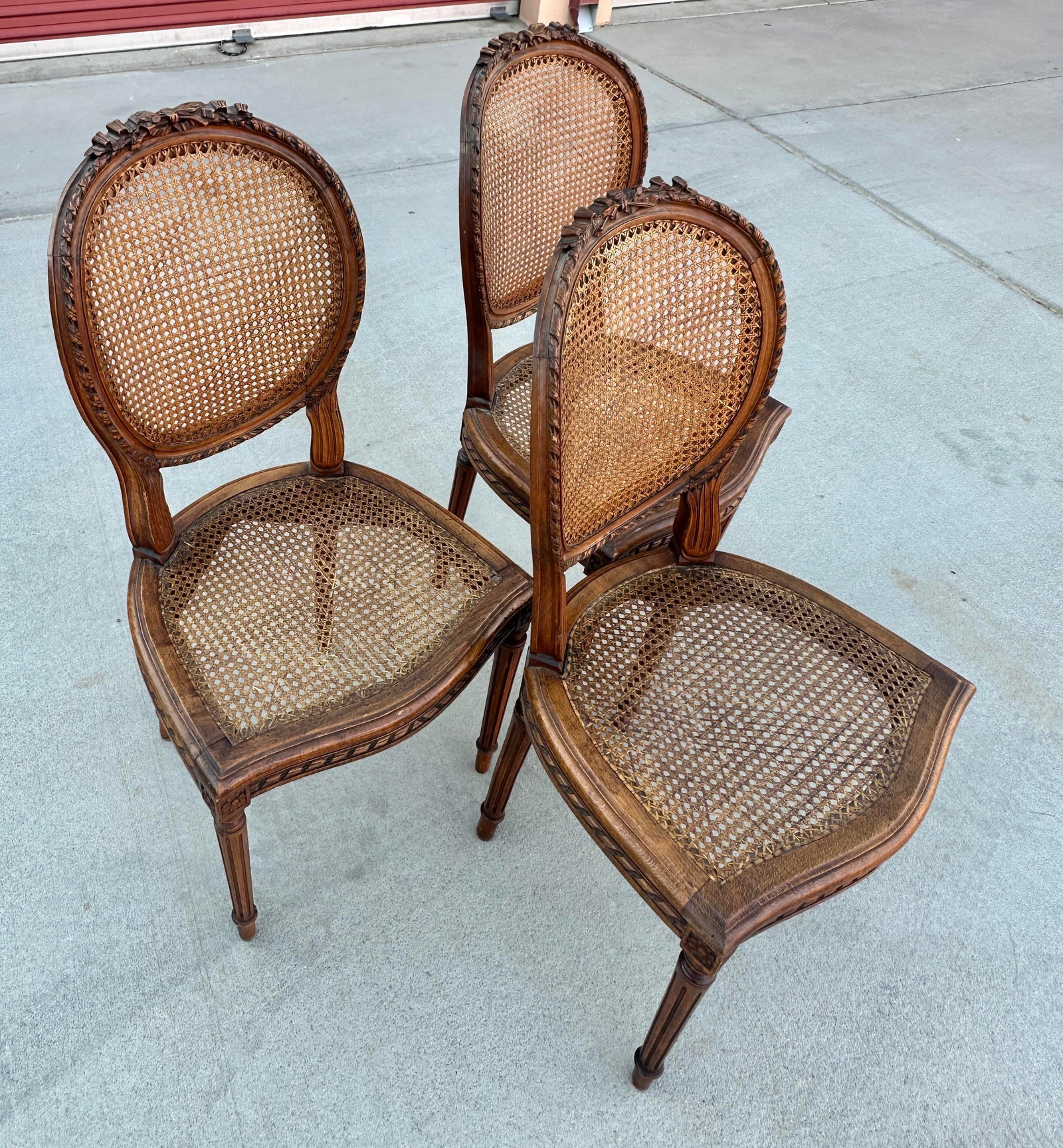 Vintage French Louis XVI Medallion Cane Back Chairs- A Set - 4