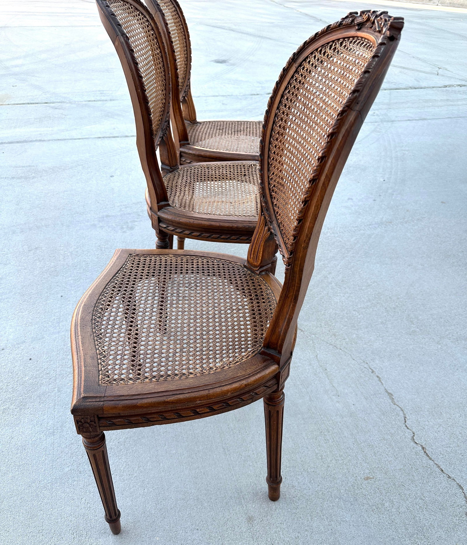 Vintage French Louis XVI Medallion Cane Back Chairs- A Set - 5