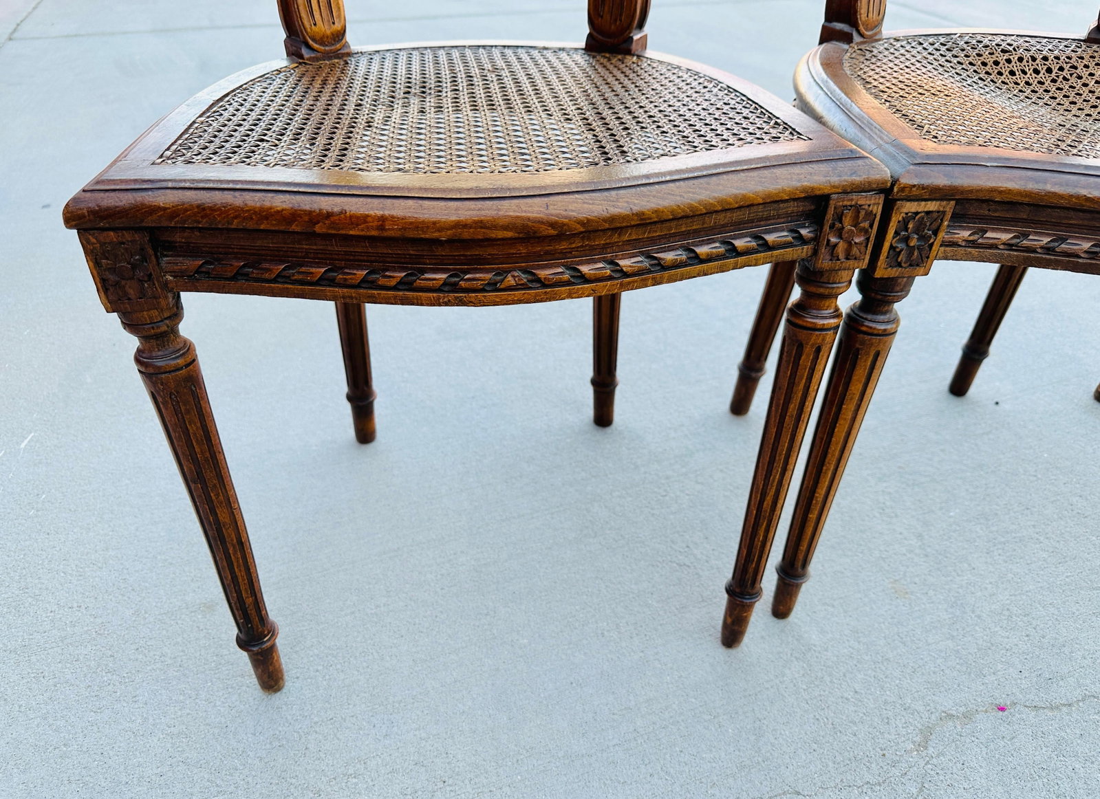 Vintage French Louis XVI Medallion Cane Back Chairs- A Set - 6