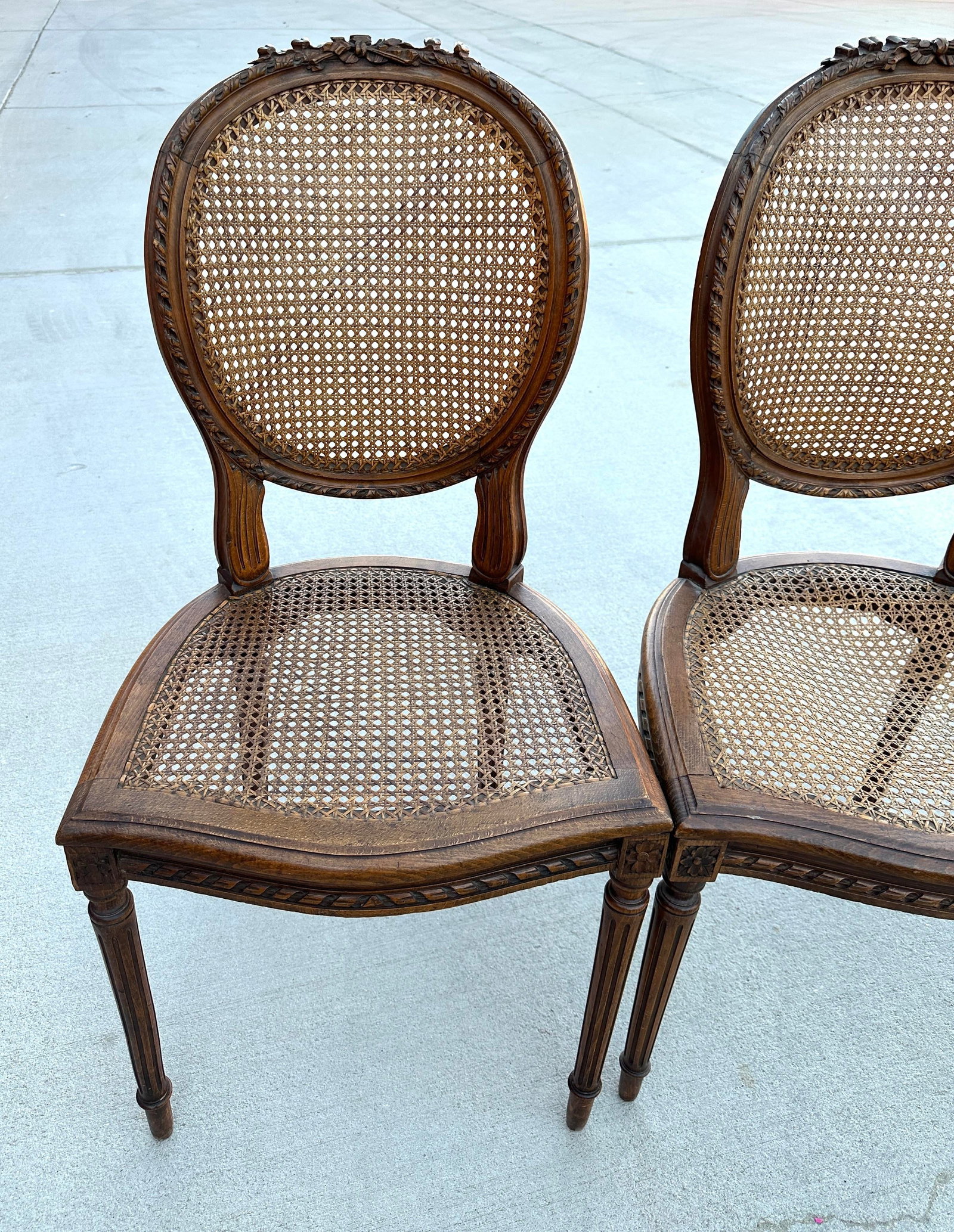 Vintage French Louis XVI Medallion Cane Back Chairs- A Set - 8