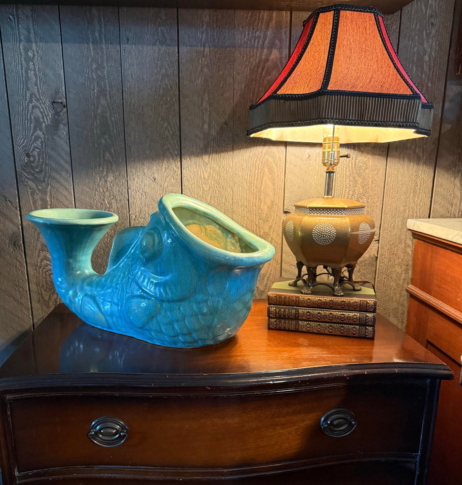 Large-Scale Vintage Turquoise Glazed Fish Planter / Sculptural Coastal Vessel – 20" - 2