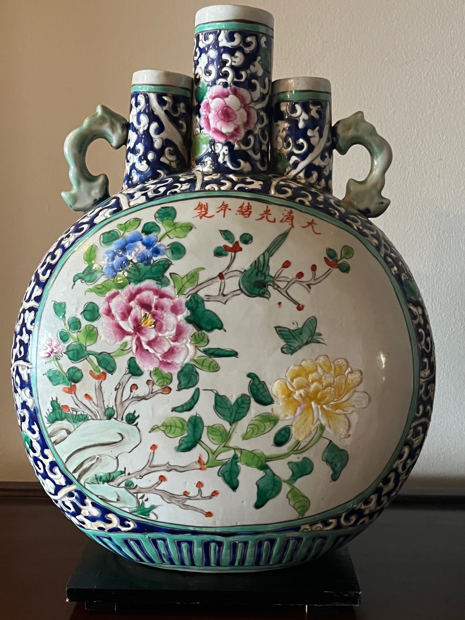 Antique 15" Chinese Famille Rose Moon Flask Vases - Guangxu Period Pair - 3