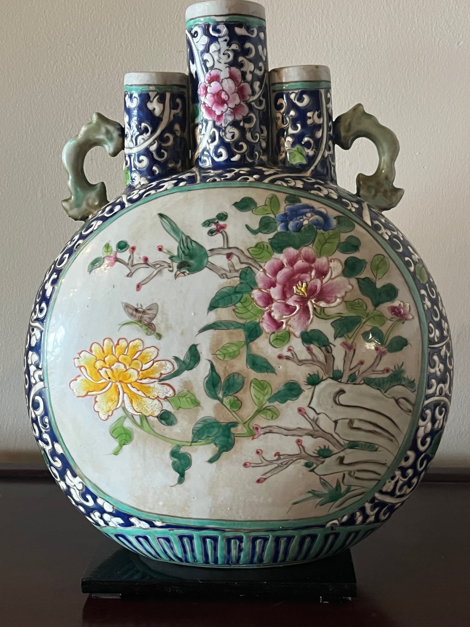 Antique 15" Chinese Famille Rose Moon Flask Vases - Guangxu Period Pair - 5