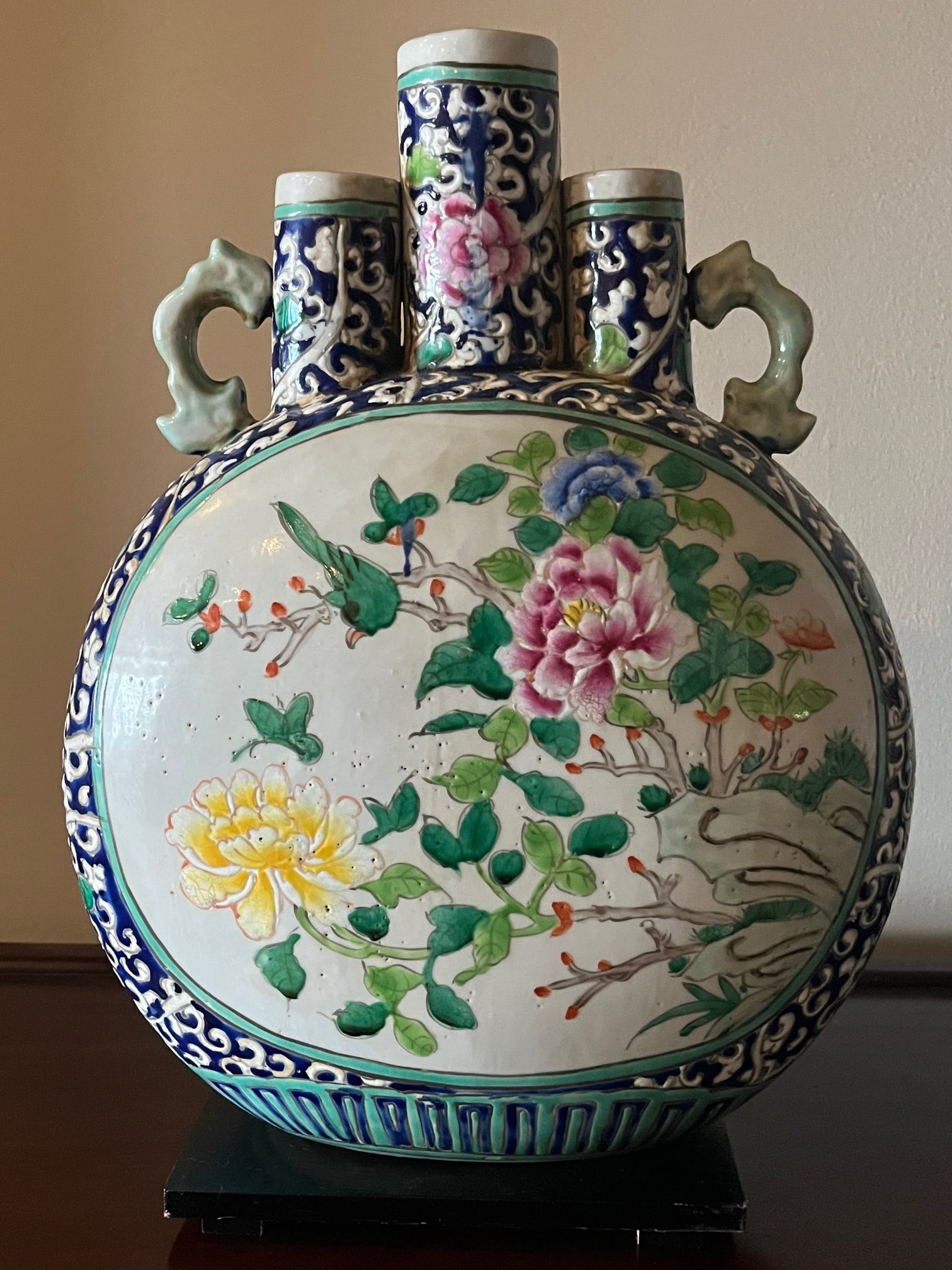 Antique 15" Chinese Famille Rose Moon Flask Vases - Guangxu Period Pair - 8