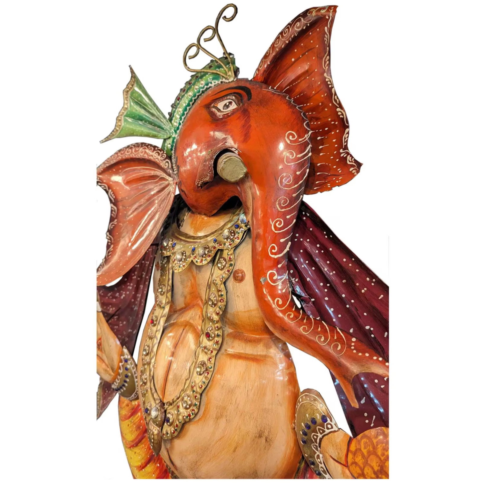 Vintage Large Ganesha Metal Wall Art | 36" Hand Painted Ganpati Sculpture | Indian Spiritual Home De - 4