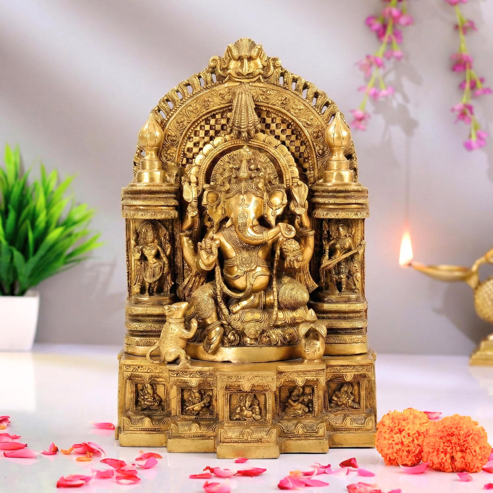 1960s 18 Inch Brass Ganesha Statue | Hindu Elephant God Ganpati Sculpture for Home Mandir Decor | Tr - 2