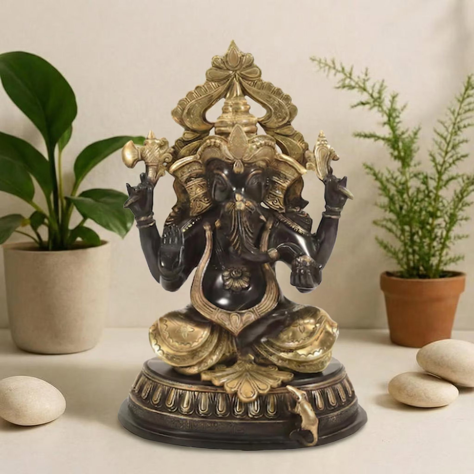 Mid 20th Century 18" Black & Gold Ganesha Brass Statue - 2