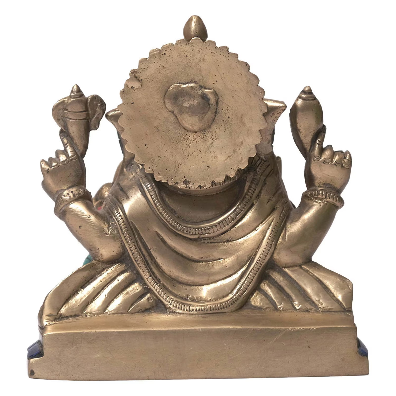 Brass Ganesha Statue With Turquoise Inlay | 7 Inch Hindu Ganpati Idol for Home Altar | Colorful Indi - 7