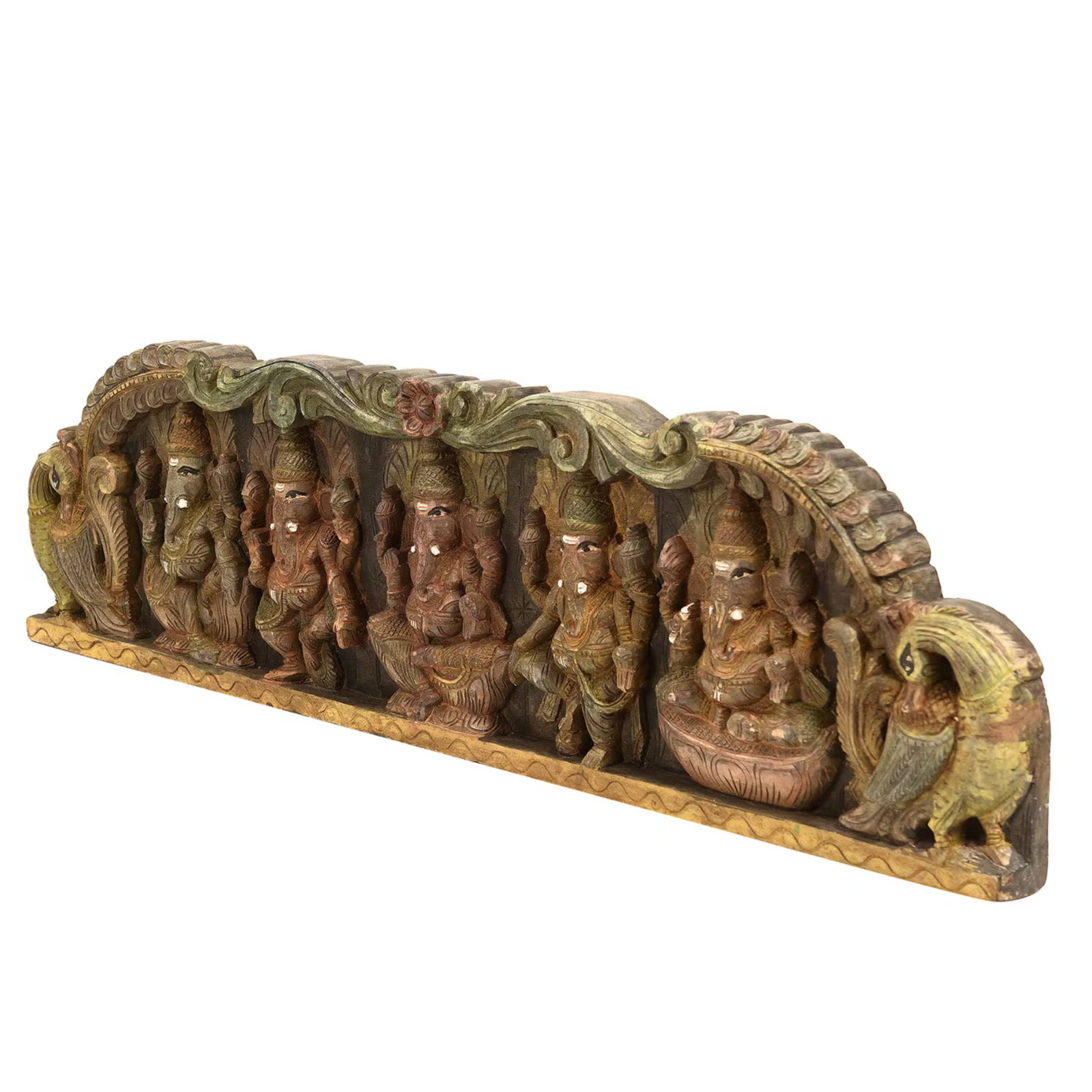 42" Inch Ganesha Wall Hanging Carved Wood Door Header | Traditional Indian Mandir Decor | Hand Paint - 3