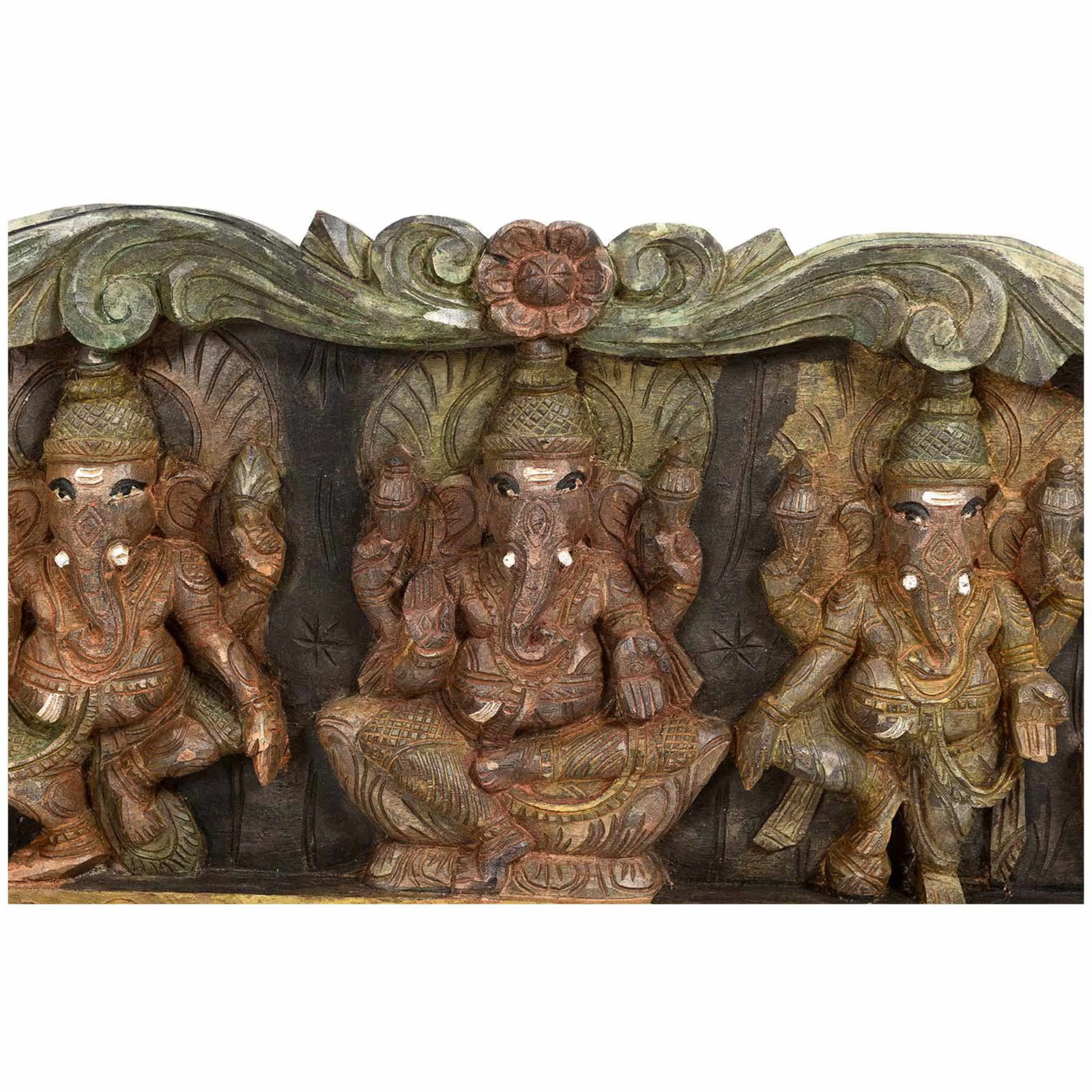 42" Inch Ganesha Wall Hanging Carved Wood Door Header | Traditional Indian Mandir Decor | Hand Paint - 4