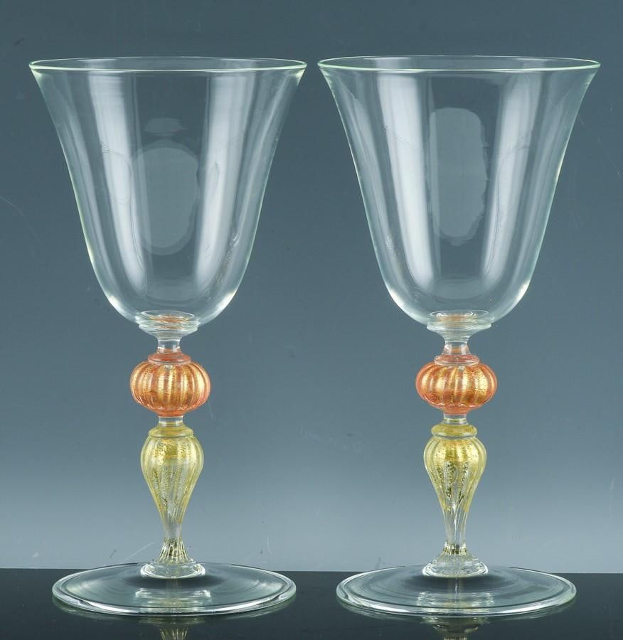 Murano Art Glass Red Wine Glasses-Set of Ten - 2