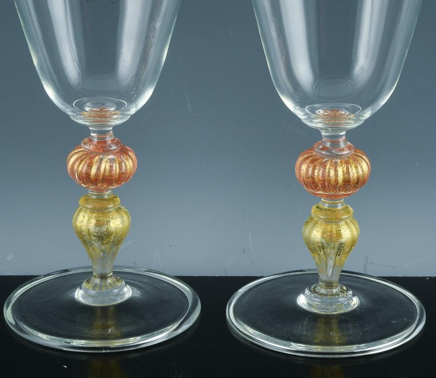 Murano Set of Renaissance-Inspired Art Glass Wine Glasses-Set of Ten - 2