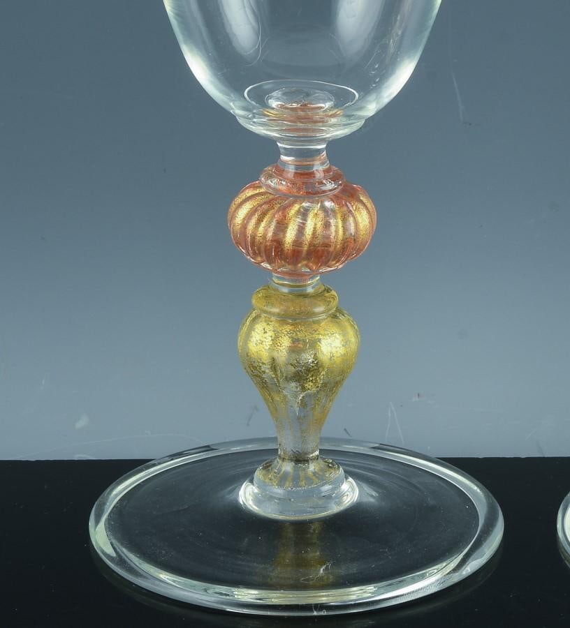 Murano Set of Renaissance-Inspired Art Glass Wine Glasses-Set of Ten - 3