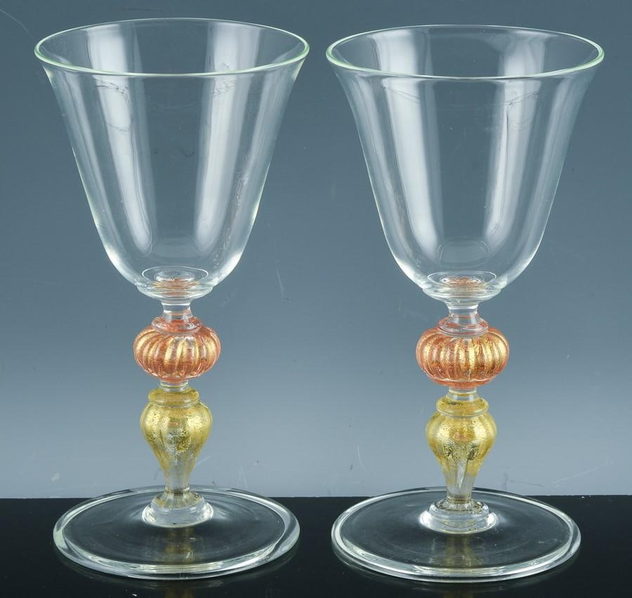 Murano Set of Renaissance-Inspired Art Glass Wine Glasses-Set of Ten - 4