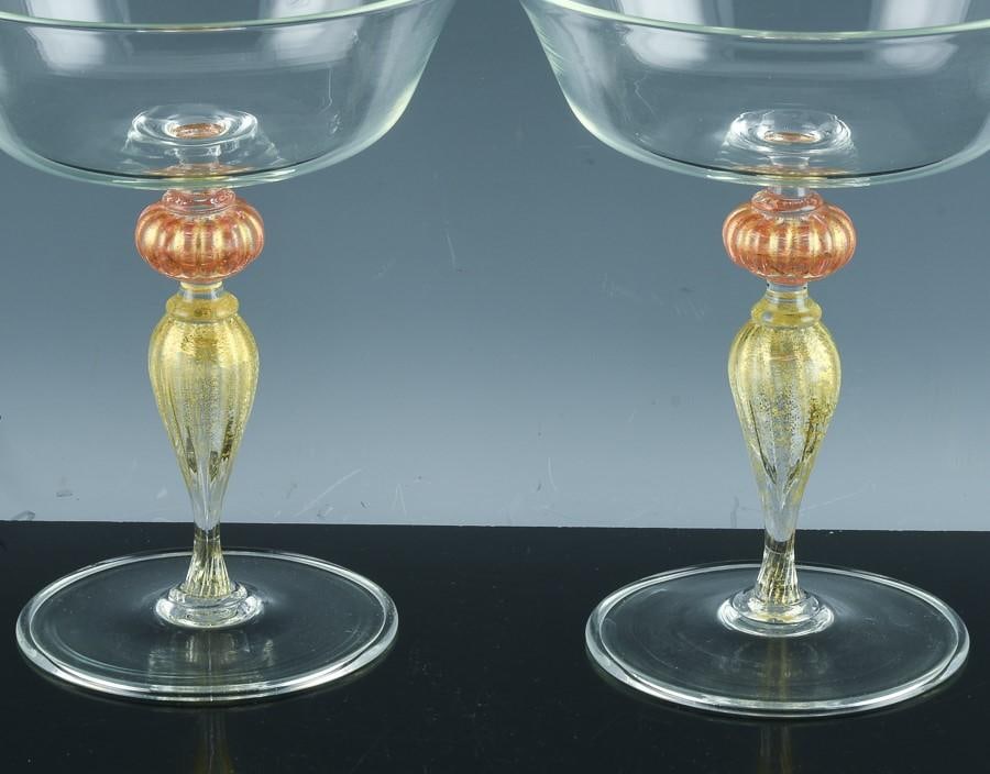 Murano Renaissance-Inspired Art Glass Champagne Coupes-Set of Ten - 2