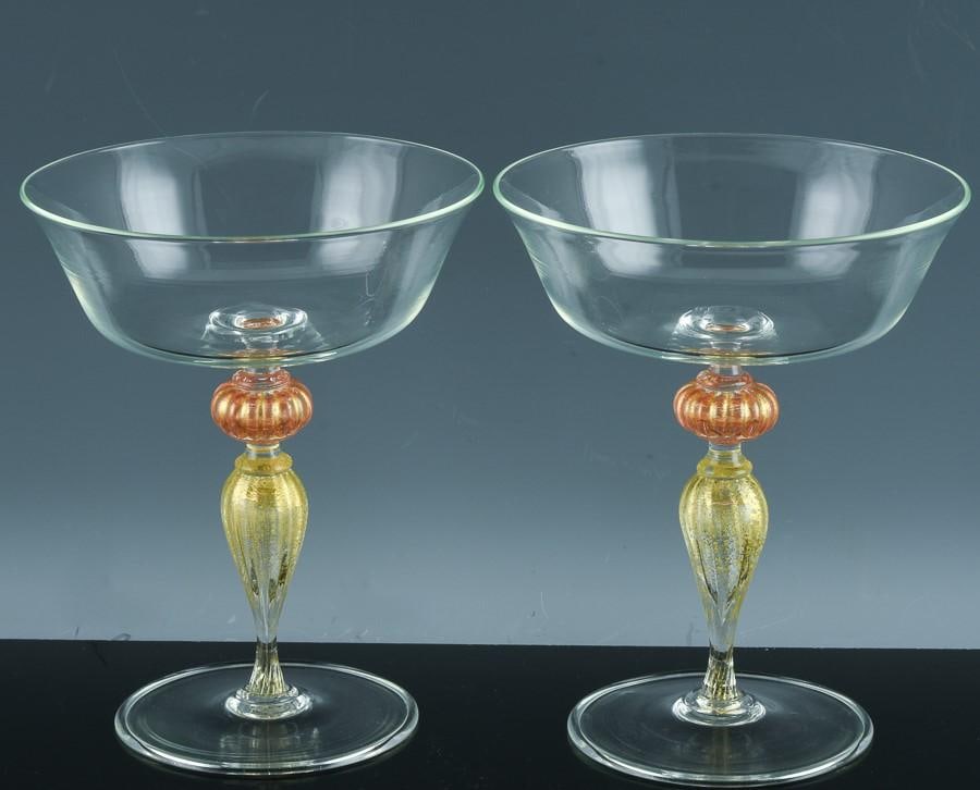 Murano Renaissance-Inspired Art Glass Champagne Coupes-Set of Ten - 3