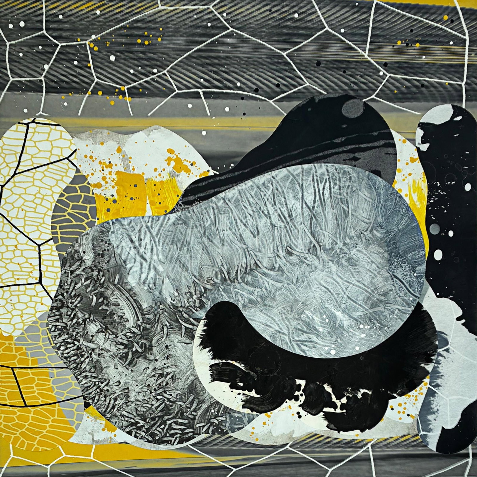 High Pass Gray by Michael DesRosiers Mixed-Media on MDF Panel (2022): Artist Michael DesRosiers creates paintings, mixed-media works, and welded aluminum sculptures. Noted for his ability with color, DesRosiers' non-objective art is as in tune with nature as it is with